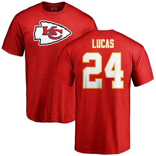 Men Kansas City Chiefs #24 Lucas Jordan Red Name and Number Logo T-Shirt